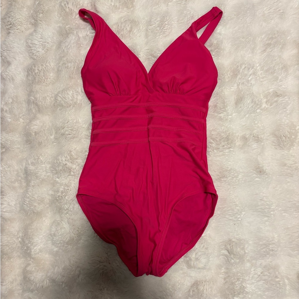 Roots Pink V-Neck Mesh One-Piece Swimsuit – Size 6